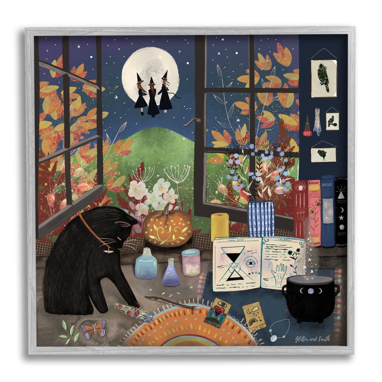 Stupell Industries Halloween Witches Autumn Moon Framed Giclee Art